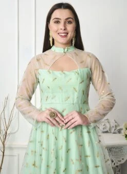 Sea Green Embroidered Layered Style Gown Wedding Wear 12 Sea Green Embroidered Layered Style Gown Wedding Wear -Deals Chic Lehenga Store Sea Green Embroidered Layered Style Gown IWBS02301713 rrc1