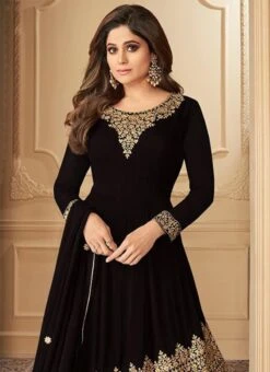 Shamita Shetty Black Georgette Embroidered A Line Party Wear -Deals Chic Lehenga Store Shamita Shetty Black Georgette Embroidered A Line GHSCC7142 b