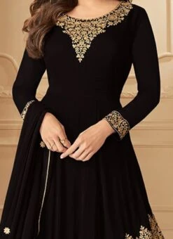 Shamita Shetty Black Georgette Embroidered A Line Party Wear