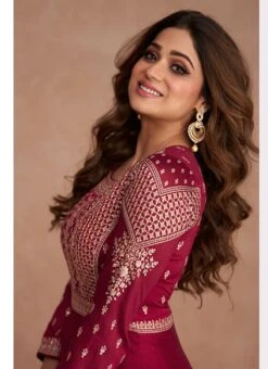 Shamita Shetty Maroon Art Silk Embroidered Anarkali Gown Party Wear -Deals Chic Lehenga Store Shamita Shetty Maroon Art Silk Embroidered Anarkali Gown BGWRSKA43579518 b