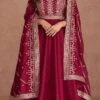 Shamita Shetty Maroon Art Silk Embroidered Anarkali Gown Party Wear