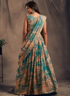 Sky Blue Organza Floral Digital Print Umbrella Lehenga Party Wear -Deals Chic Lehenga Store Sky Blue Organza Floral Digital Print Umbrella Lehenga GHSAK42157616 b