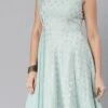 Sky Blue Organza Jacquard N Green Georgette Dress Wedding Wear