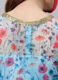 Sky Blue Printed Organza Asymmetrical Dress After Six Wear -Deals Chic Lehenga Store Sky Blue Printed Organza Asymmetrical Dress DRBS02105407 rrc2