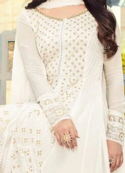Sonal Chauhan White Georgette Abaya Style Anarkali Party Wear