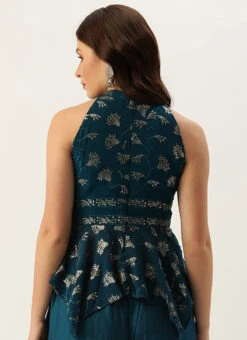 Teal Blue Embroidered Blouse Festive Wear -Deals Chic Lehenga Store Teal Blue Embroidered Blouse BLBS02307557 b