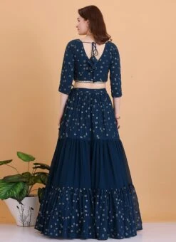 Teal Blue Embroidered Georgette Tiered Lehenga Set Festive Wear -Deals Chic Lehenga Store Teal Blue Embroidered Georgette Tiered Lehenga Set GHBS02304083 b