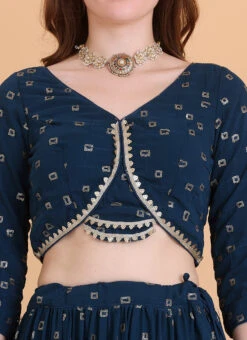 Teal Blue Embroidered Georgette Tiered Lehenga Set Festive Wear -Deals Chic Lehenga Store Teal Blue Embroidered Georgette Tiered Lehenga Set GHBS02304083 rrc1