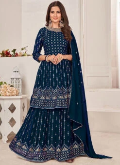 Teal Blue Georgette Embroidery Long Choli Lehenga Party Wear -Deals Chic Lehenga Store Teal Blue Georgette Embroidery Long Choli Lehenga GHSAK40381235 u