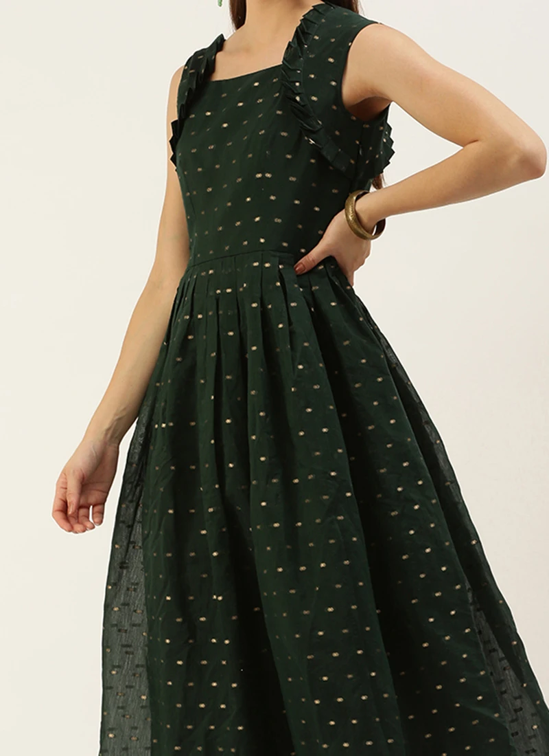 Teal Green Art Silk Cotton Jacquard Dress After Six Wear 1 Teal Green Art Silk Cotton Jacquard Dress After Six Wear