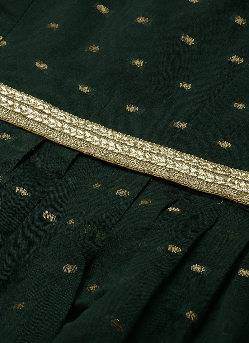 Teal Green Art Silk Cotton Jacquard Dress After Six Wear 7 Teal Green Art Silk Cotton Jacquard Dress After Six Wear - Image 7