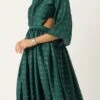 Teal Green Art Silk Foil Printed Maxi Dress Festive Wear
