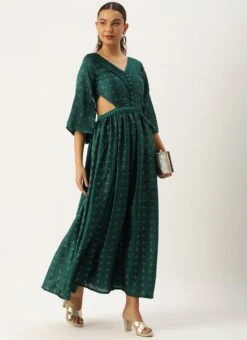 Teal Green Art Silk Foil Printed Maxi Dress Festive Wear 10 Teal Green Art Silk Foil Printed Maxi Dress Festive Wear -Deals Chic Lehenga Store Teal Green Art Silk Foil Printed Maxi Dress DRBS02211113 u