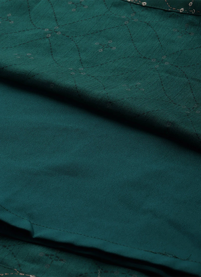 Teal Green Art Silk Foil Printed Maxi Dress Festive Wear 7 Teal Green Art Silk Foil Printed Maxi Dress Festive Wear - Image 7