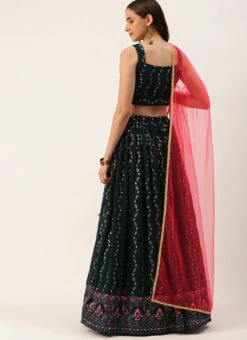 Teal Green Georgette Sequins Embroidered Lehenga Wedding Wear Festive Wear -Deals Chic Lehenga Store Teal Green Georgette Sequins Embroidered Lehenga GHBS02210903 b