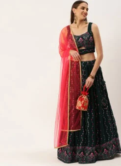 Teal Green Georgette Sequins Embroidered Lehenga Wedding Wear Festive Wear -Deals Chic Lehenga Store Teal Green Georgette Sequins Embroidered Lehenga GHBS02210903 u