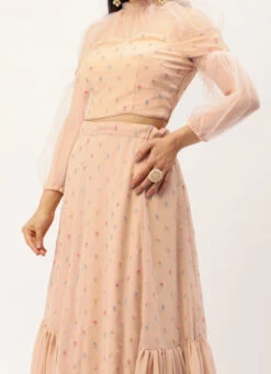 Peach Georgette Embroidered Lehenga Set Party Wear