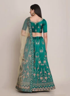 Teal Taffeta Silk Embroidered N Sequins A Line Lehenga Party Wear -Deals Chic Lehenga Store Teal Taffeta Silk Embroidered N Sequins A Line Lehenga GHSWE101024 b
