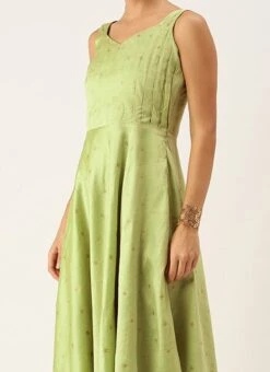 Turquoise High N Low Pleated Yoke Dress Festive Wear