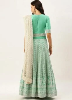 Turquoise N Green Embroidered Kali Lehenga Wedding Wear -Deals Chic Lehenga Store Turquoise N Green Embroidered Kali Lehenga GHBS02104321 b
