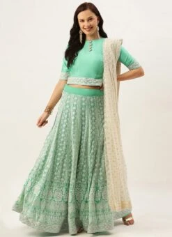 Turquoise N Green Embroidered Kali Lehenga Wedding Wear -Deals Chic Lehenga Store Turquoise N Green Embroidered Kali Lehenga GHBS02104321 u