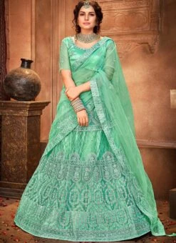 Turquoise Net Embroidered N Sequins Umbrella Lehenga Party Wear -Deals Chic Lehenga Store Turquoise Net Embroidered N Sequins Umbrella Lehenga GHSLI20921002 u