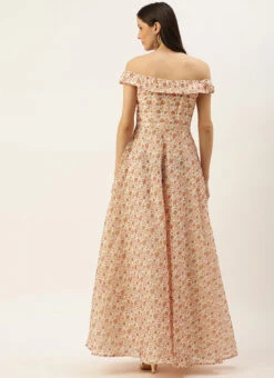 White Art Silk Digital Printed Off Shoulder Dress After Six Wear Festive Wear 7 White Art Silk Digital Printed Off Shoulder Dress After Six Wear Festive Wear -Deals Chic Lehenga Store White Art Silk Digital Printed Off Shoulder Dress DRBS02205894 b