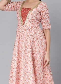 White Art Silk Printed Crisscross Dress Festive Wear