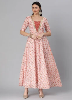 White Art Silk Printed Crisscross Dress Festive Wear -Deals Chic Lehenga Store White Art Silk Printed Crisscross Dress DRBS02205031 u