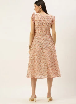 White Art Silk Printed Knife Pleated Style Dress After Six Wear -Deals Chic Lehenga Store White Art Silk Printed Knife Pleated Style Dress DRBS02204842 b