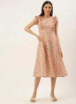 White Art Silk Printed Knife Pleated Style Dress After Six Wear -Deals Chic Lehenga Store White Art Silk Printed Knife Pleated Style Dress DRBS02204842 u