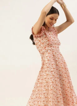 White Art Silk Printed Knife Pleated Style Dress After Six Wear -Deals Chic Lehenga Store White Art Silk Printed Knife Pleated Style Dress DRBS02204842 rrc2