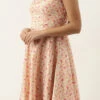 White Brocade Boat Neck Flared Dress Festive Wear