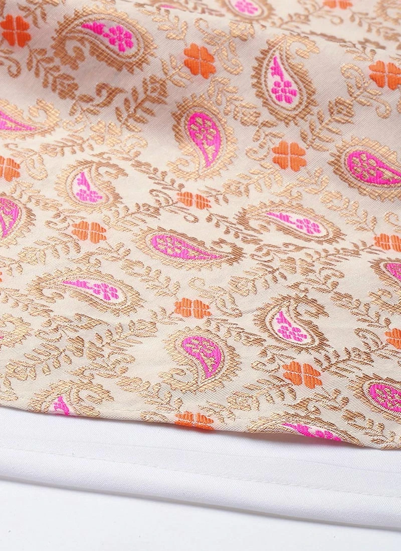 White Brocade Boat Neck Flared Dress Festive Wear 8 White Brocade Boat Neck Flared Dress Festive Wear - Image 8