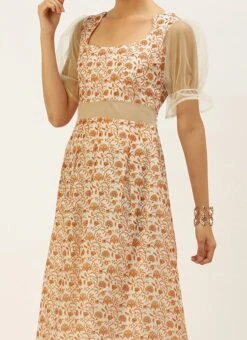 White Digital Printed Art Silk Dress After Six Wear