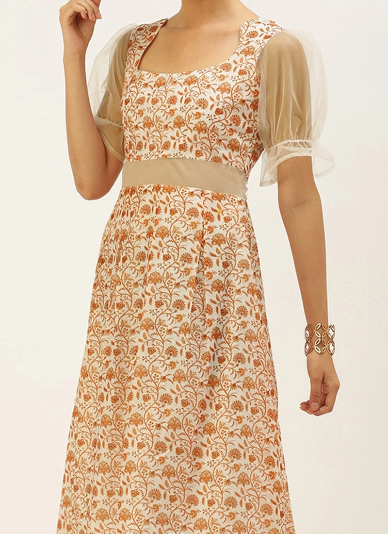 White Digital Printed Art Silk Dress After Six Wear 1 White Digital Printed Art Silk Dress After Six Wear