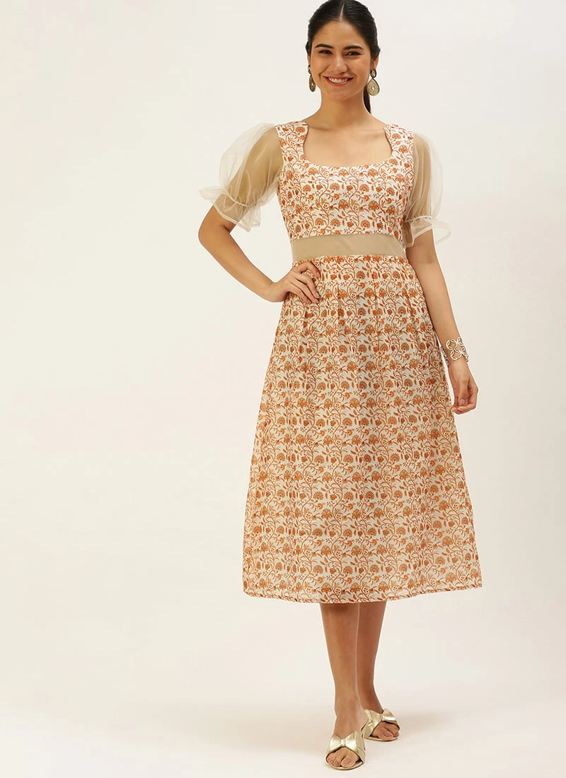 White Digital Printed Art Silk Dress After Six Wear 3 White Digital Printed Art Silk Dress After Six Wear - Image 3