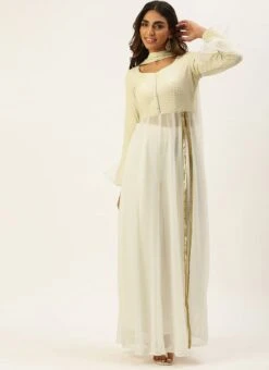 White Embroidered Anarkali Suit Party Wear Festive Wear -Deals Chic Lehenga Store White Embroidered Anarkali Suit SLBS02205043 u