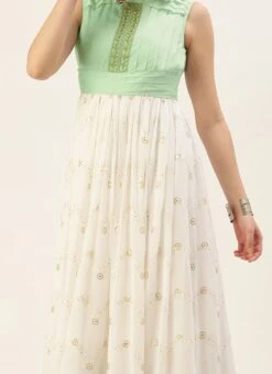 White Embroidered Pleated Style Gown Party Wear