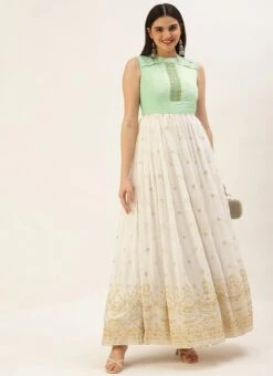 White Embroidered Pleated Style Gown Party Wear -Deals Chic Lehenga Store White Embroidered Pleated Style Gown IWBS02209734 u