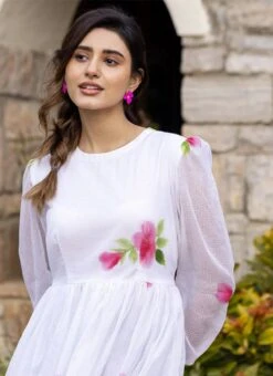 White Faux Chiffon Digital Print Fit And Flare Dress After Six Wear 7 White Faux Chiffon Digital Print Fit And Flare Dress After Six Wear -Deals Chic Lehenga Store White Faux Chiffon Digital Print Fit And Flare Dress DRSSUF1304 b