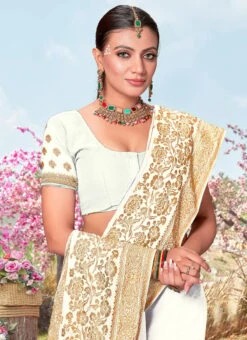 White Faux Georgette Embroidered Saree Party Wear 7 White Faux Georgette Embroidered Saree Party Wear -Deals Chic Lehenga Store White Faux Georgette Embroidered Saree SASNF7242 b