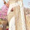 White Faux Georgette Embroidered Saree Party Wear