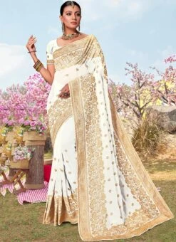 White Faux Georgette Embroidered Saree Party Wear 6 White Faux Georgette Embroidered Saree Party Wear -Deals Chic Lehenga Store White Faux Georgette Embroidered Saree SASNF7242 u