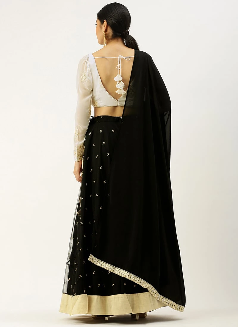 White Foil Print Viscose Black Lehenga Festive Wear Wedding Wear 4 White Foil Print Viscose Black Lehenga Festive Wear Wedding Wear - Image 4