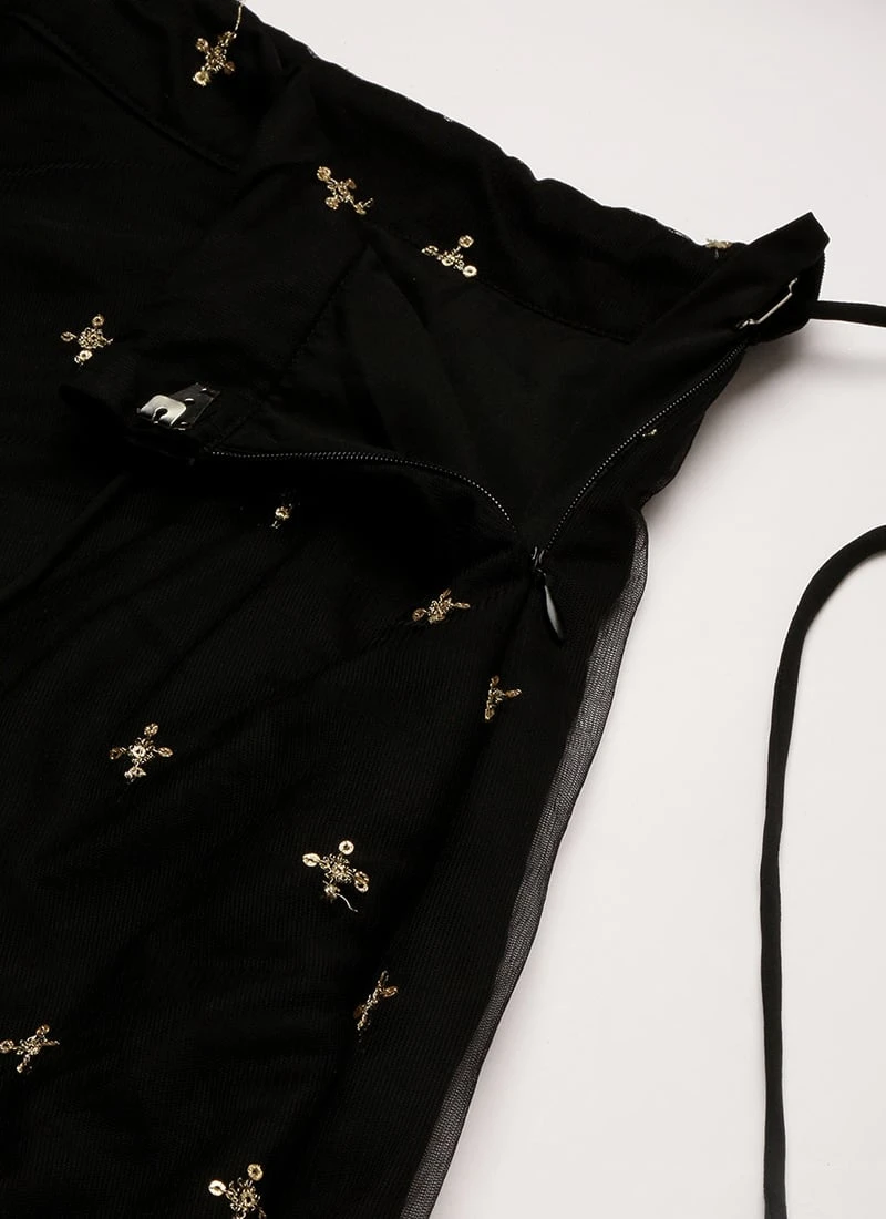 White Foil Print Viscose Black Lehenga Festive Wear Wedding Wear 6 White Foil Print Viscose Black Lehenga Festive Wear Wedding Wear - Image 6