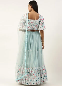 White Georgette Embroidered N Mint Green Lehenga Festive Wear -Deals Chic Lehenga Store White Georgette Embroidered N Mint Green Lehenga GHBS02210990 b