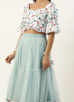 White Georgette Embroidered N Mint Green Lehenga Festive Wear