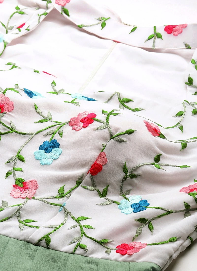 White Georgette N Green Pleated Gown Festive Wear 5 White Georgette N Green Pleated Gown Festive Wear - Image 5