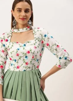 White Georgette N Green Pleated Gown Festive Wear 15 White Georgette N Green Pleated Gown Festive Wear -Deals Chic Lehenga Store White Georgette N Green Pleated Gown IWBS02210982 rrc4